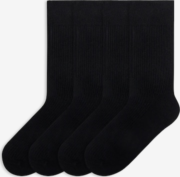 Von Jungfeld Socken 'Fine Ribbed' in Schwarz: Vorderseite