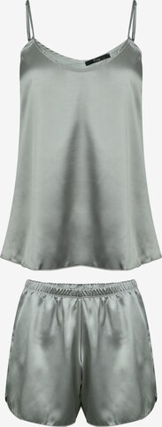 Evoni Pyjama 'Set aus Satin' in Silber: Vorderseite
