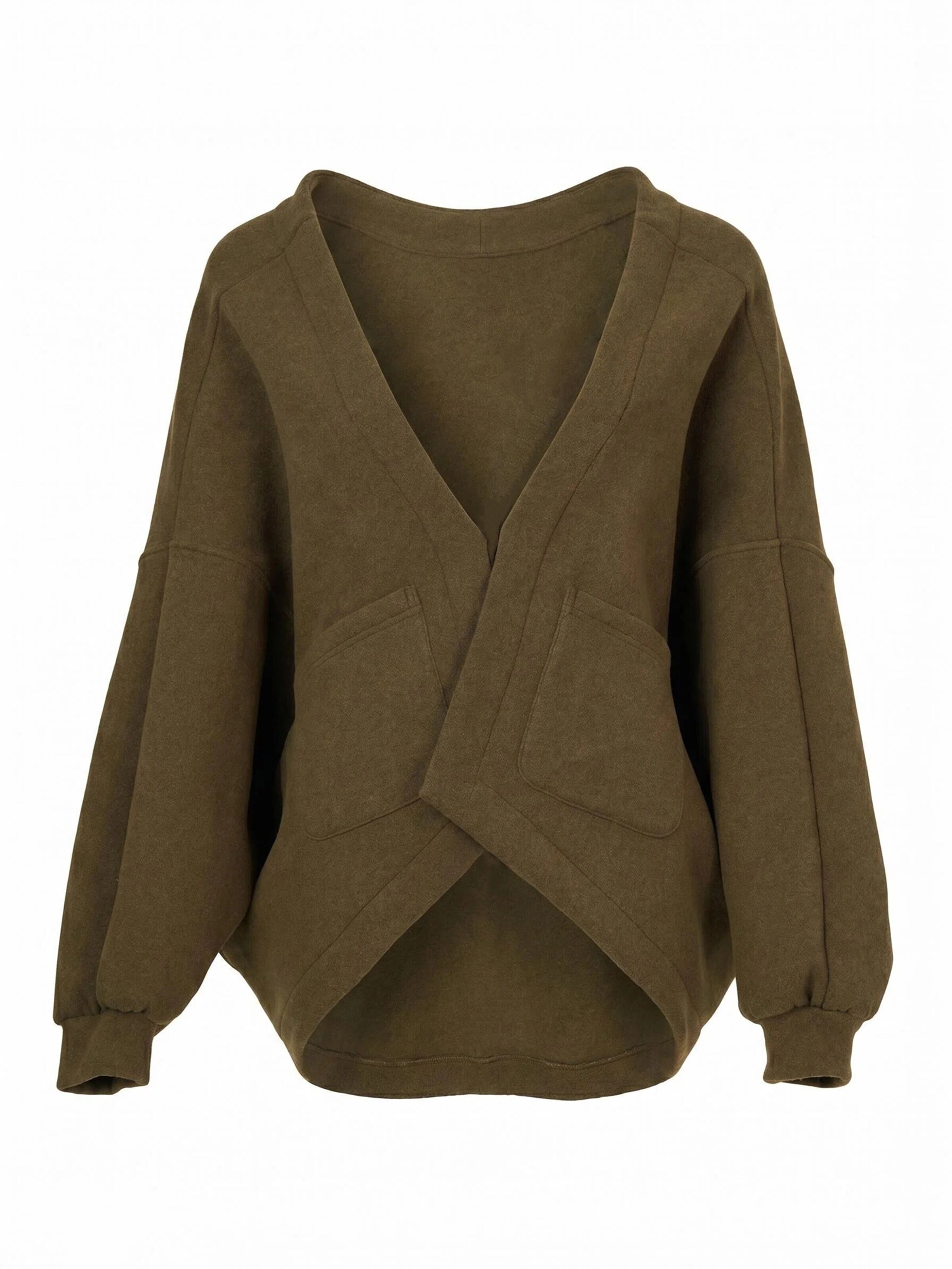 Veste en polaire 'YOLIGEX Lockere Strickjacke Grün V-Ausschnitt Überkreuzdesign mit Taschen' yoligex en vert