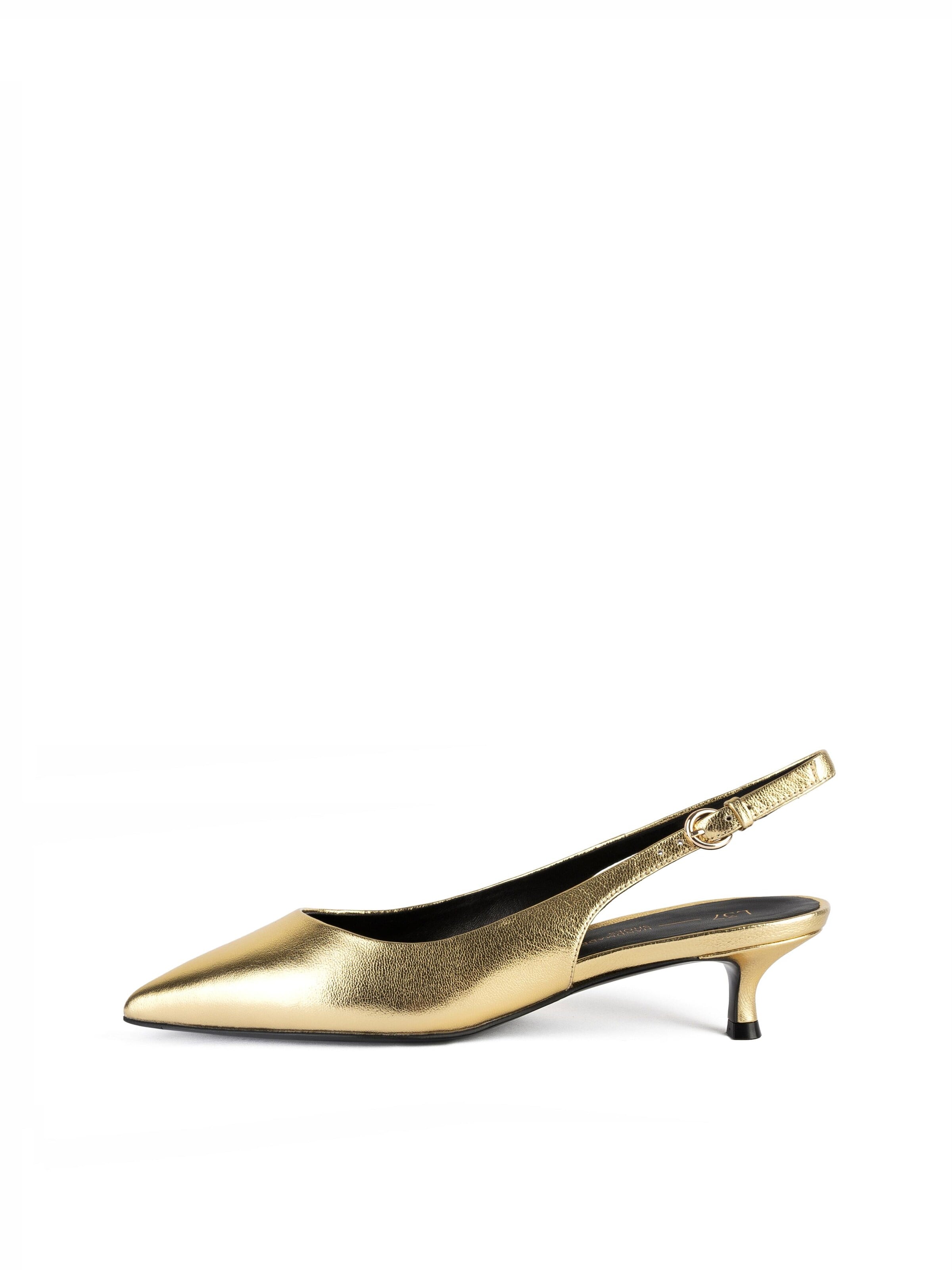 Décolleté sling 'ELEGANCE ESSENCE' di L37 HANDMADE SHOES in oro: frontale