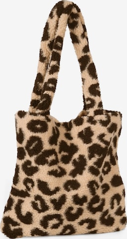 styleBREAKER Schultertasche 'Leo Shopper Teddyfell Optik' in Braun: Vorderseite