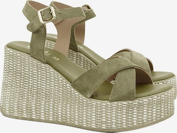 Desa - Sandalias de dedo 'DESA Damen-Wildledersandalen mit Keilabsatz und Metallschnalle' en verde: frente