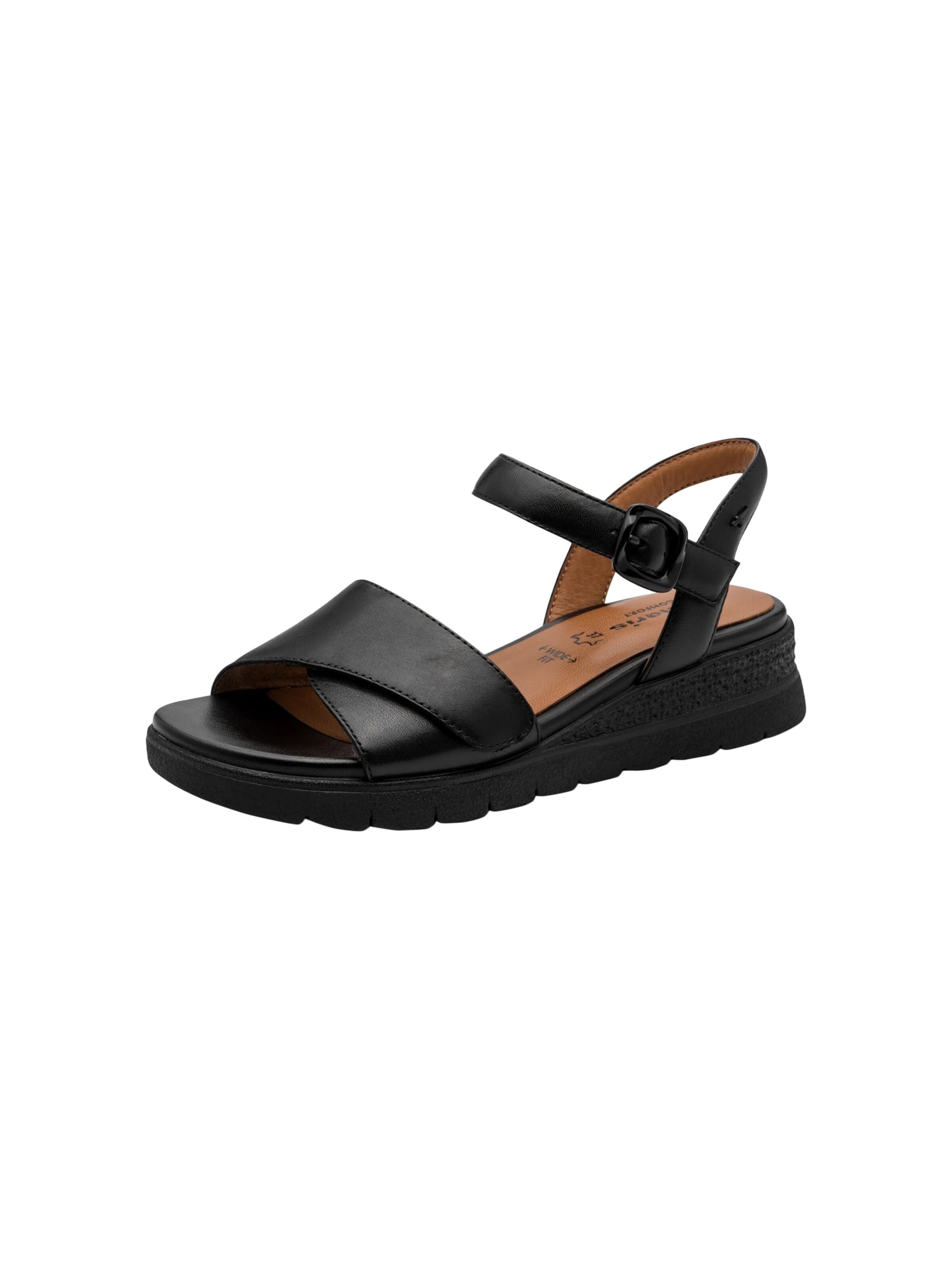 Sandales 'Bequeme Ledersandalen mit Keilabsatz' Tamaris en noir