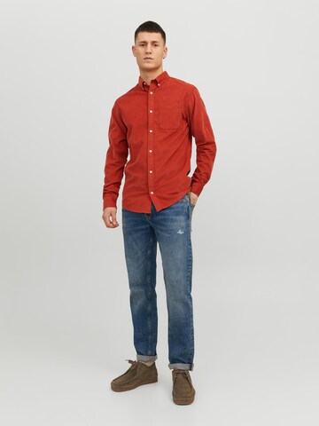 JACK & JONES Slim fit Button Up Shirt in Red