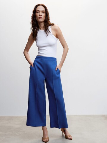 MANGO Wide leg Pleated Pants 'Lote' in Blue