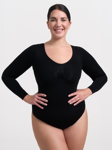 creamy Shaping Bodysuit 'Bodysuit Sculpting Shapewear Longsleeve mit String' in Black: front
