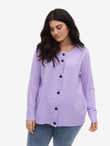 Zizzi Knit Cardigan 'Sunny' in Purple: front