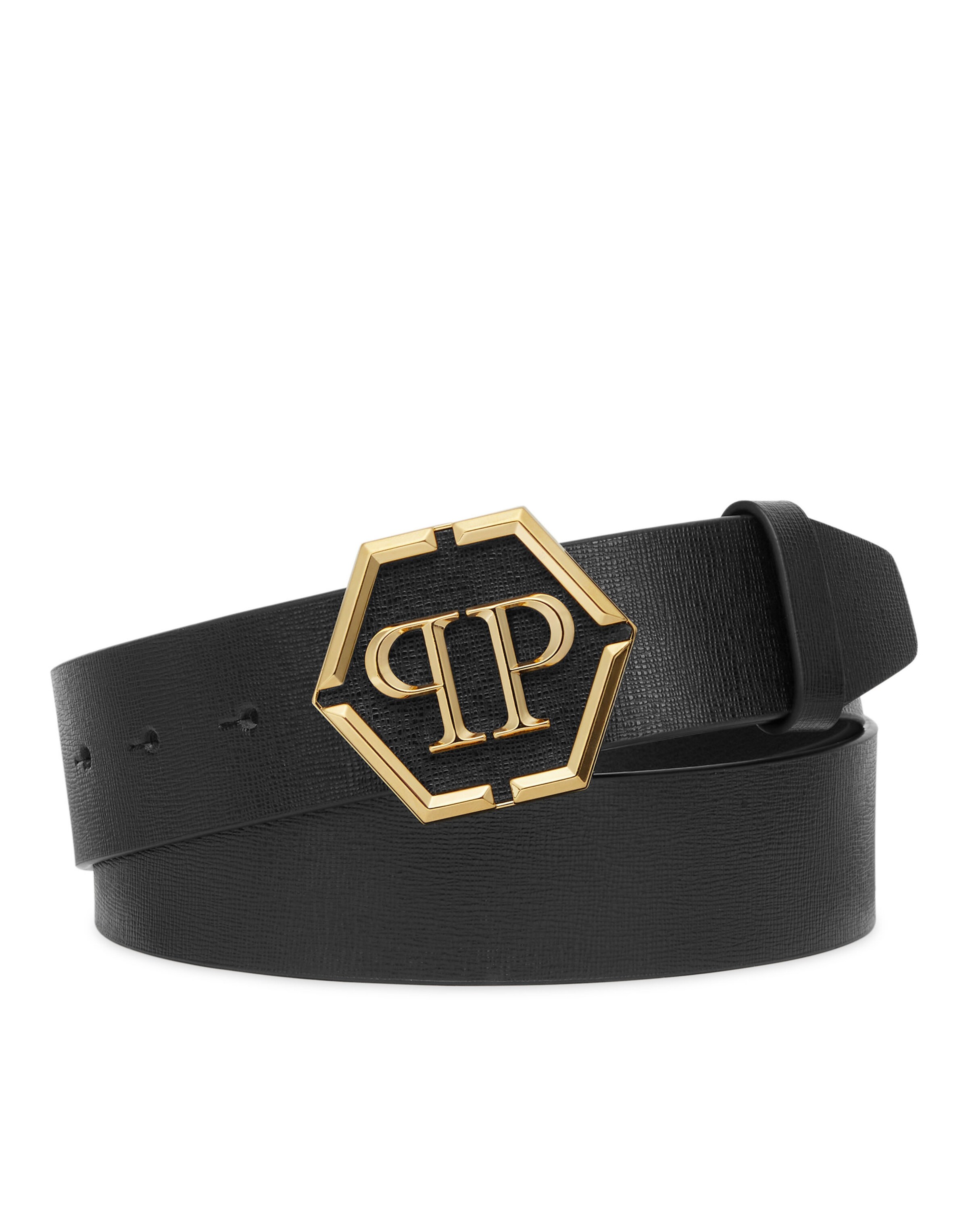 Philipp Plein - Cinturón 'Hexagon' en negro: frente
