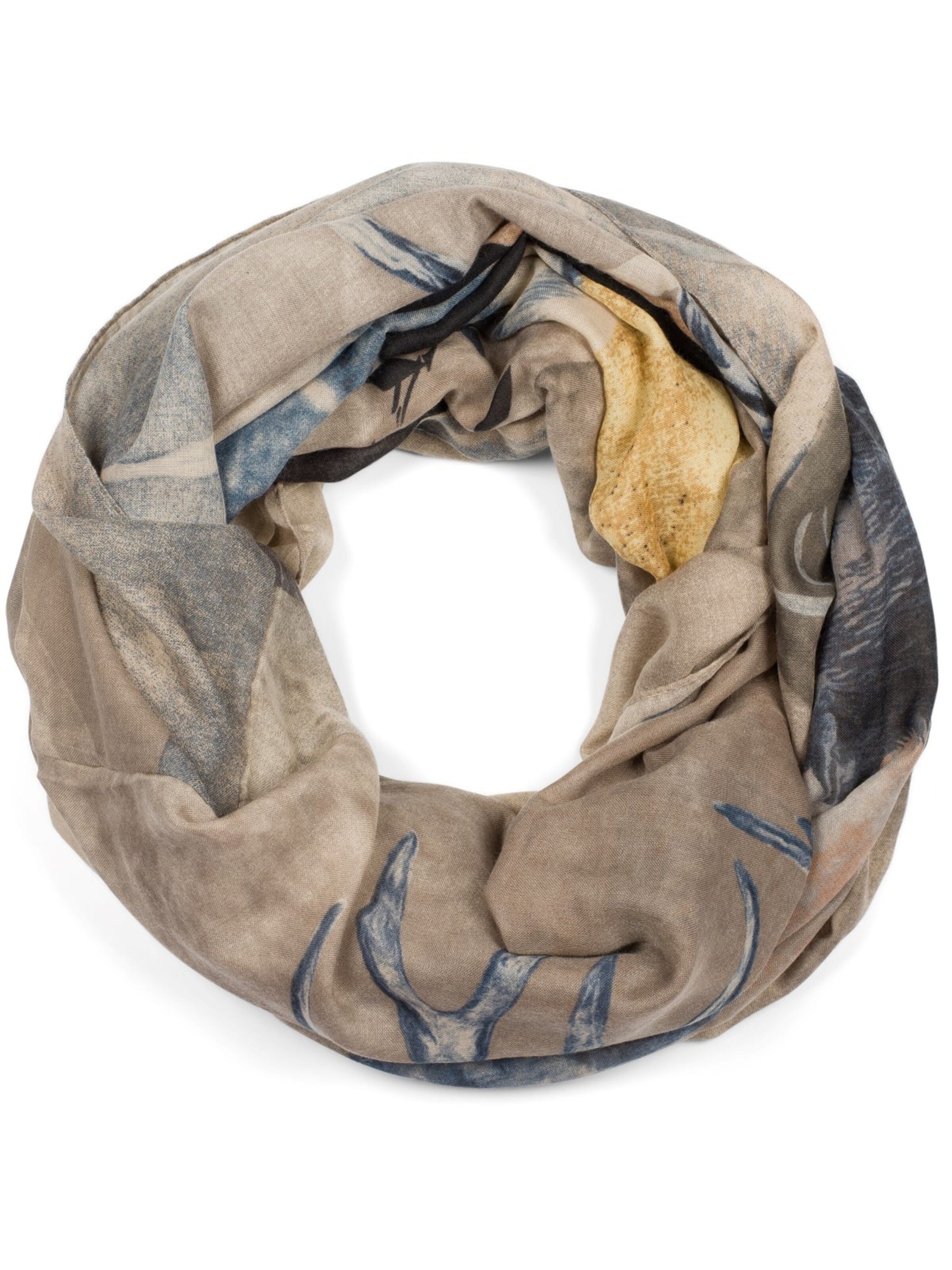 styleBREAKER Schlauchschal 'Loop Schal mit Hirsch Print'‌‌‌‌‌‌‌‌ in Beige: Vorderseite