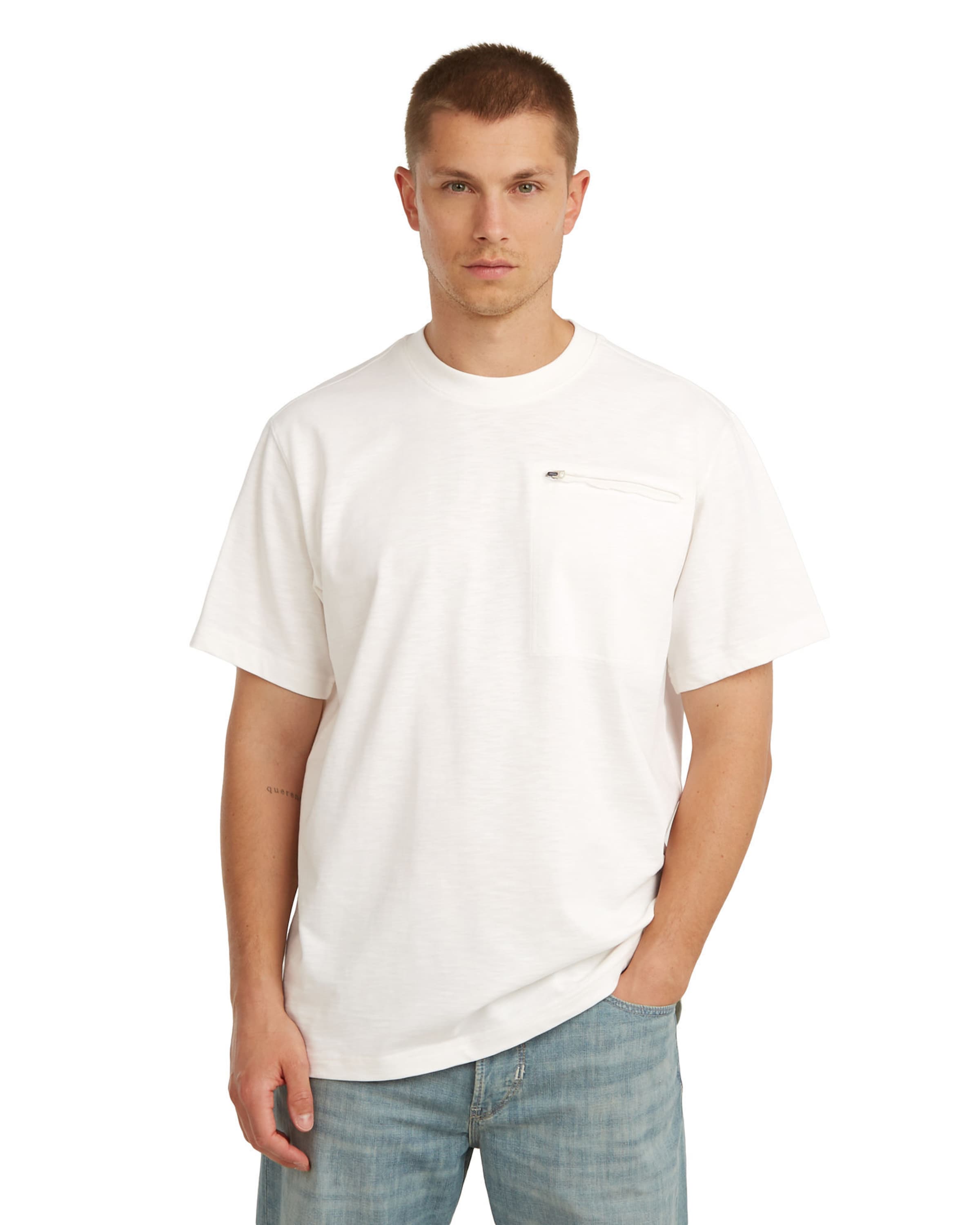 G-STAR Shirt 'Distressed Zip Pocket T-Shirt' in White: front