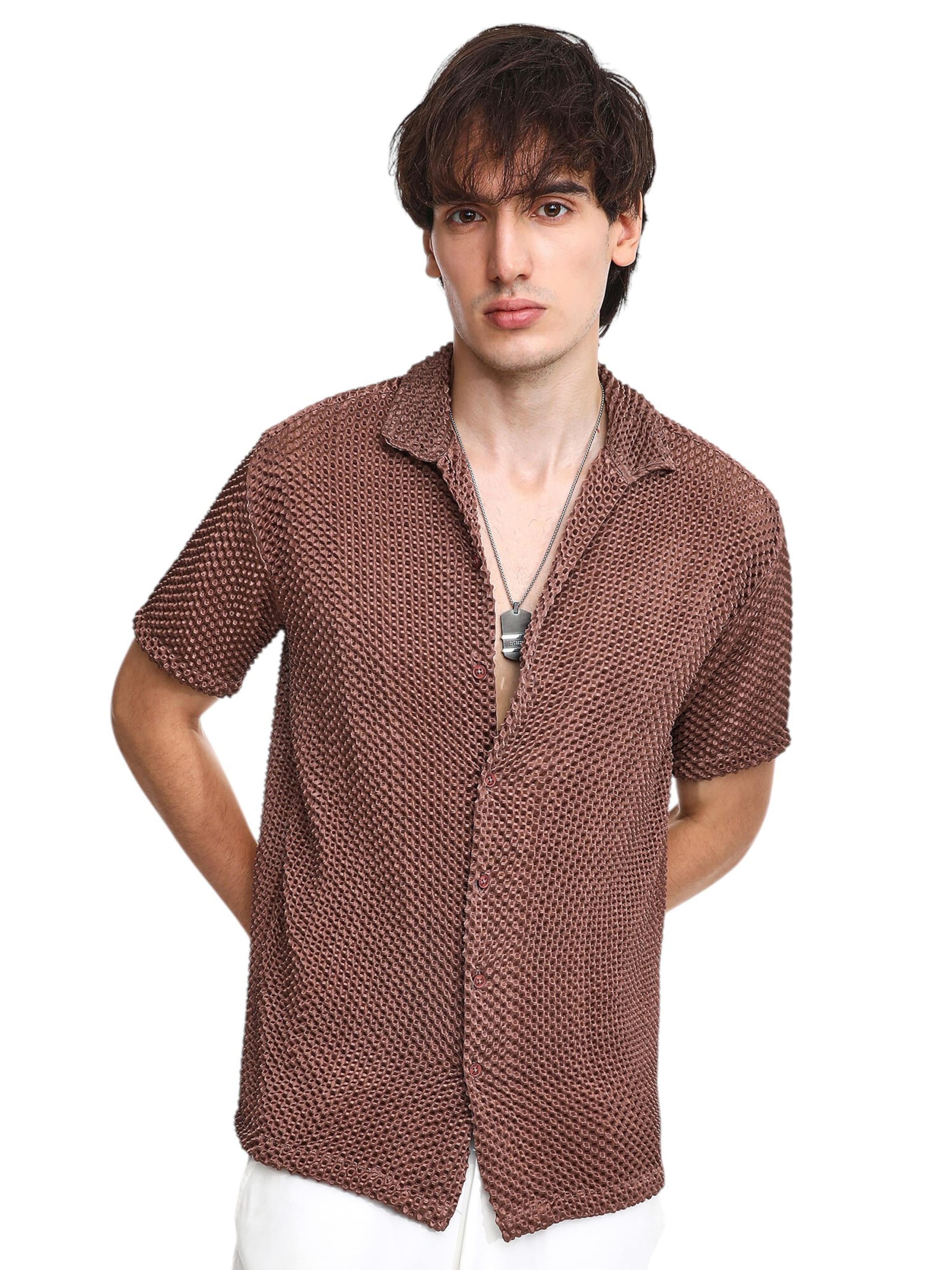 Campus Sutra Regular fit Button Up Shirt ' Yvonne ' in Brown: front