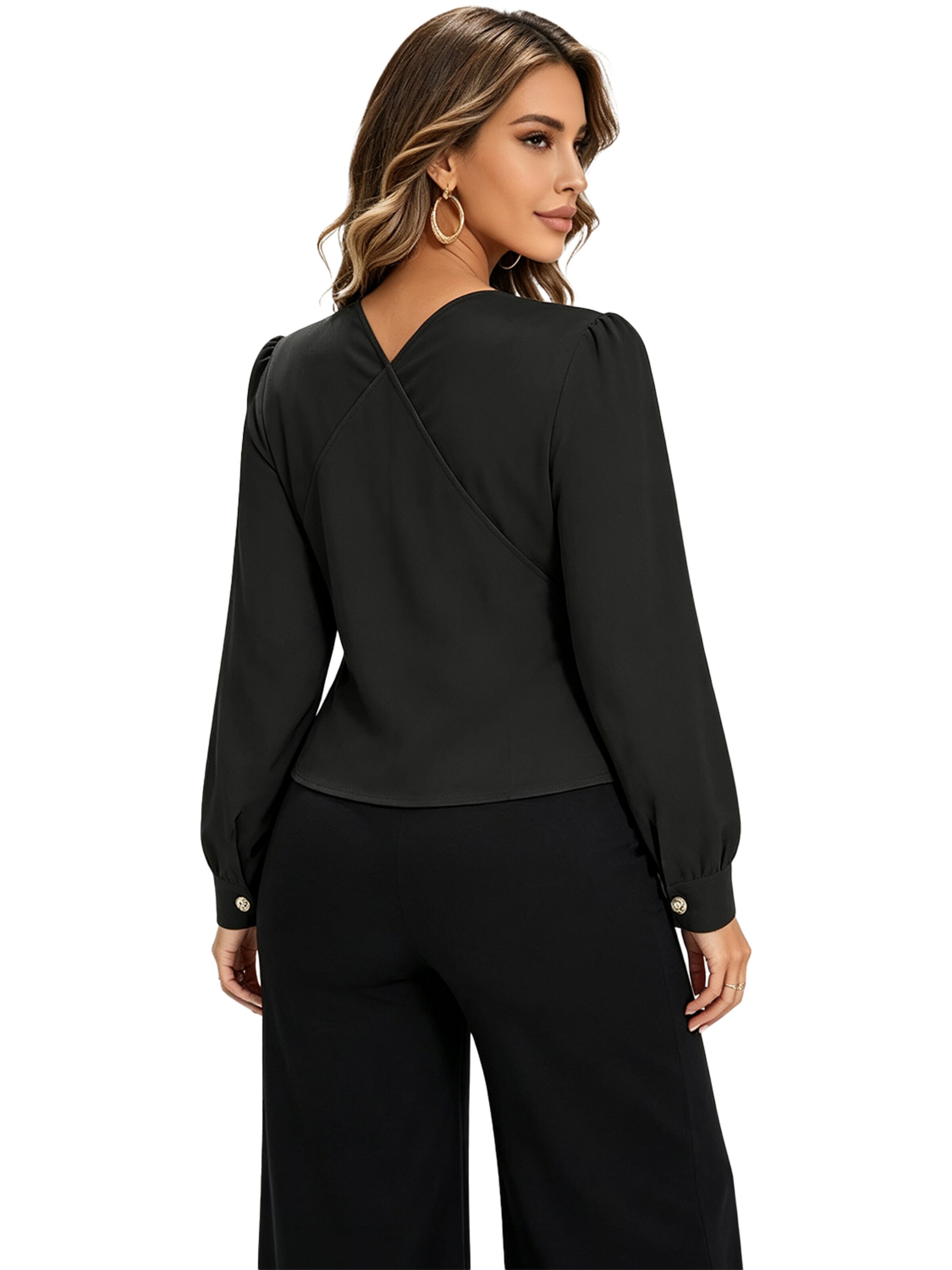 KoJooin Marynarka 'Damen Eleganter V-Ausschnitt Blazer – Figurbetonte Langarm-Schnittjacke für Stilvolles Business' w kolorze czarny