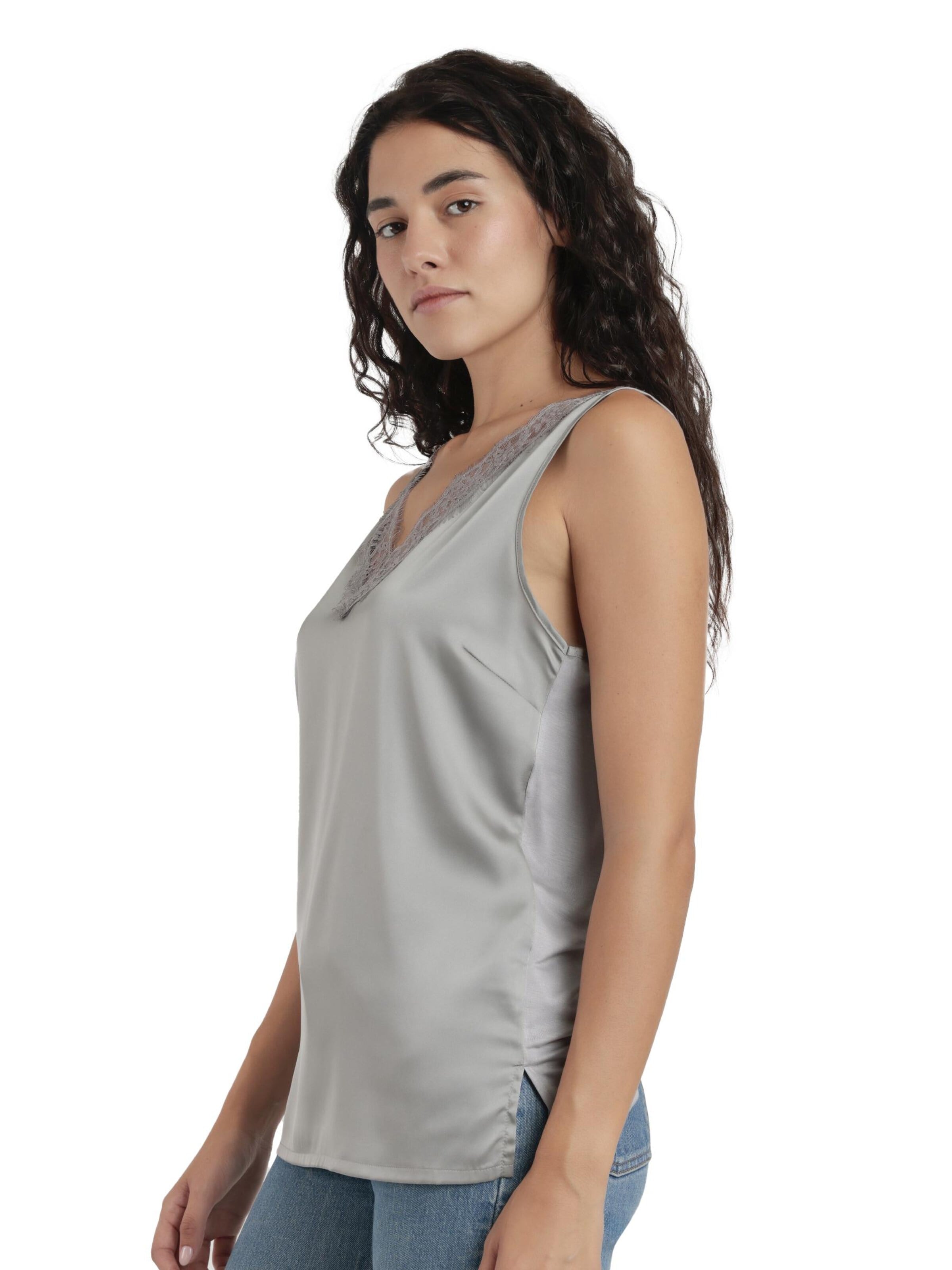 admas - Top 'Camiseta Sin Mangas Satin Lace para Mujer' en blanco