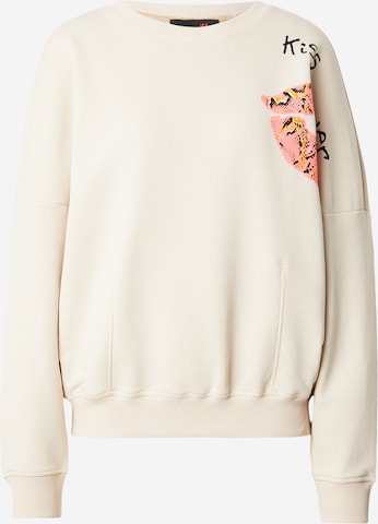 miss goodlifeSweater majica 'Kiss Power' - bež boja: prednji dio