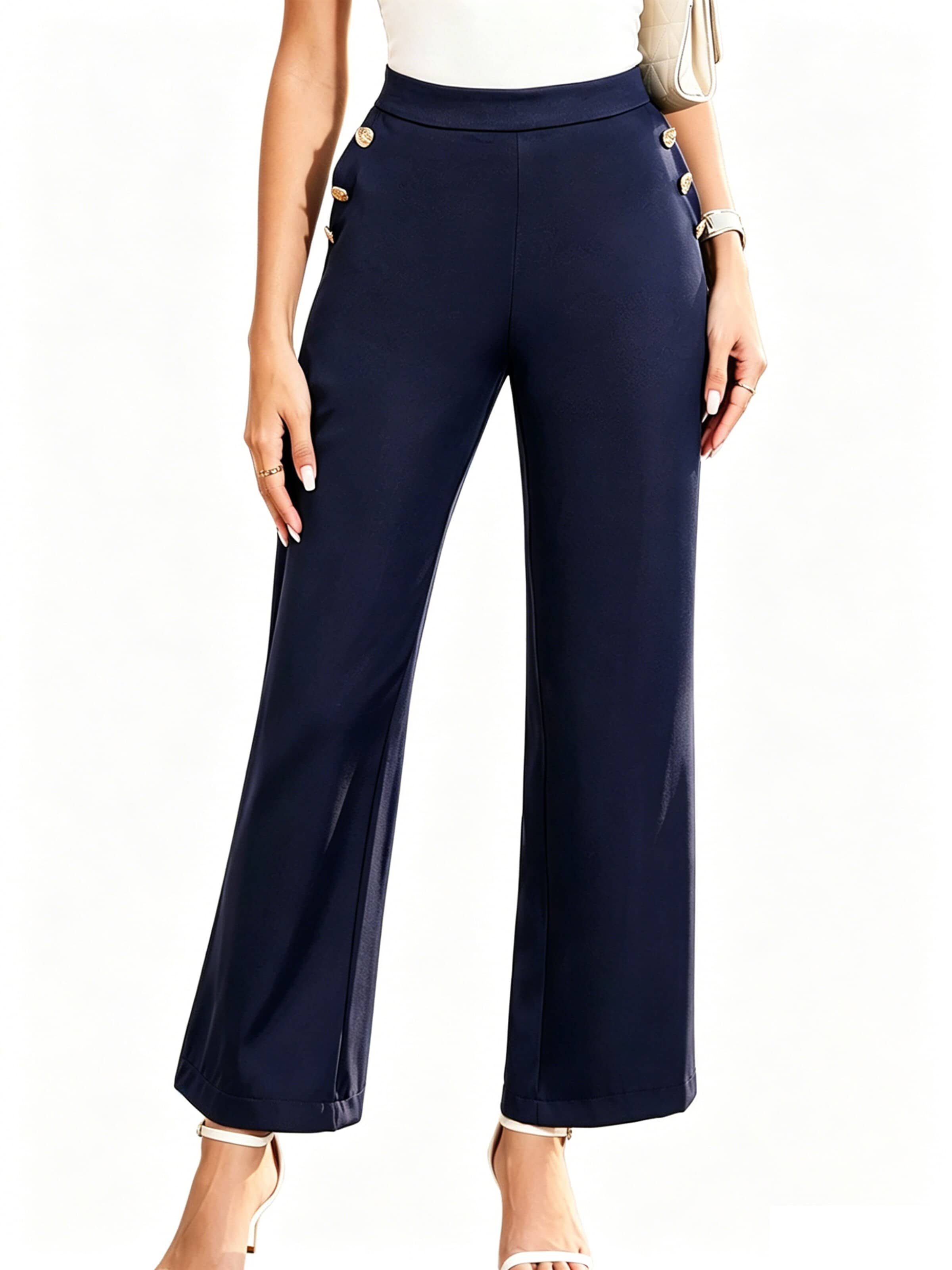 KoJooin Hose 'Weit geschnittene Anzughose für Damen, hochtaillierte Arbeitshose, Business-Casual-Hose mit Knöpfen'‌‌‌‌ in Blau