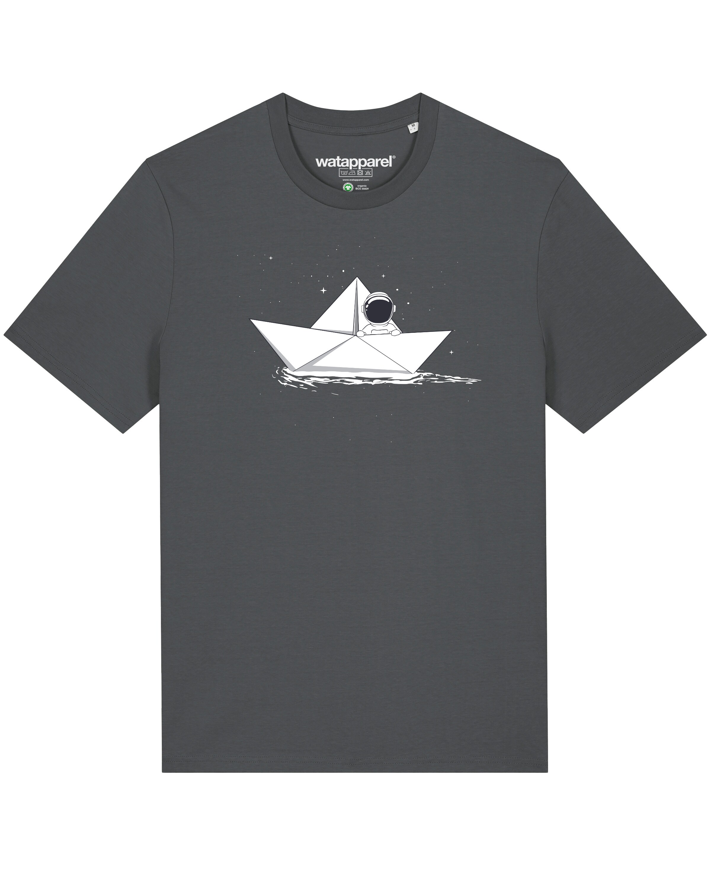 Watapparel Shirt 'Astronaut in paper boat' in Grijs: voorkant