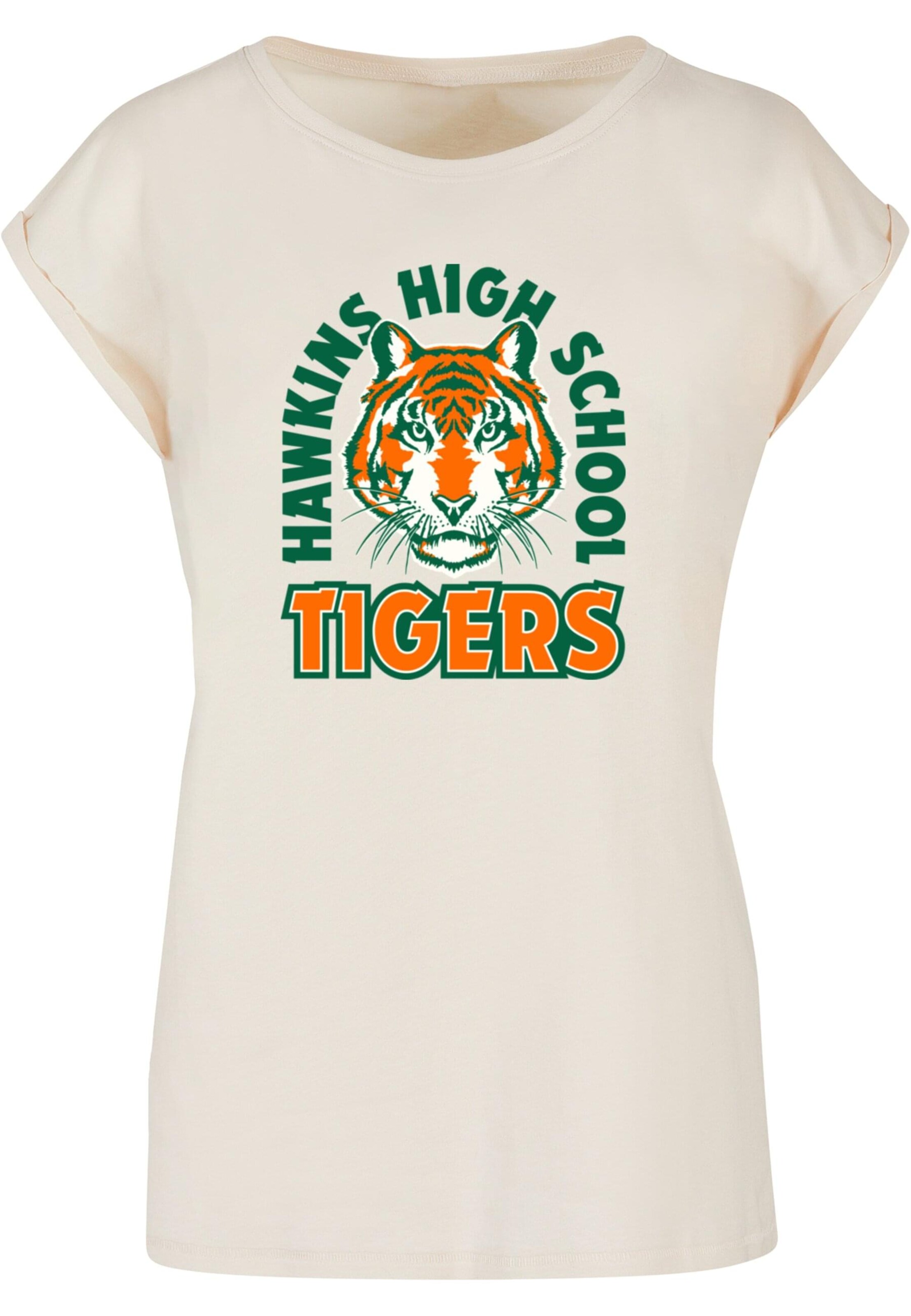 ABSOLUTE CULT Shirt 'Stranger Things - Hawkins Arch Tiger' in Beige: front