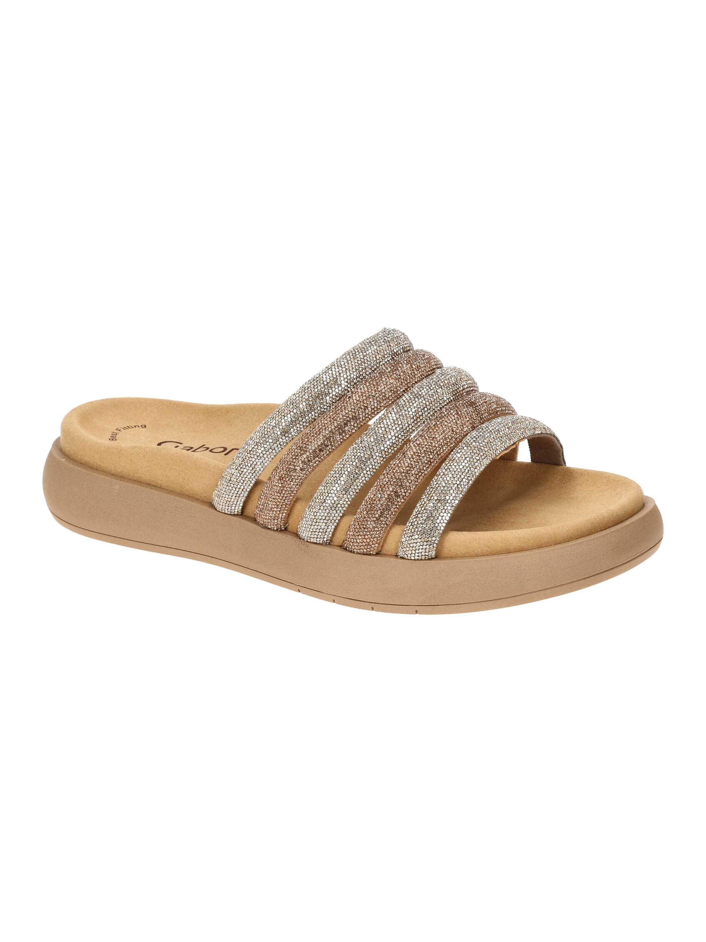 GABOR Mules 'Gabor Plateau Pantolette gold kombi Strass 83.752.82' in Gold: front