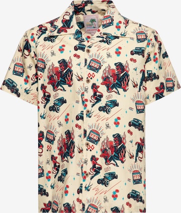 King Kerosin Button Up Shirt 'Rockabilly Devil' in White: front