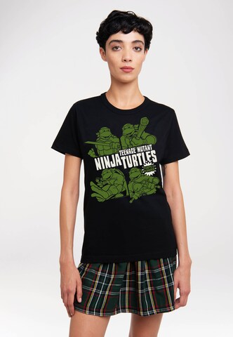 LOGOSHIRT Shirt 'Ninja Turtles - Turtle Power' in Zwart: voorkant