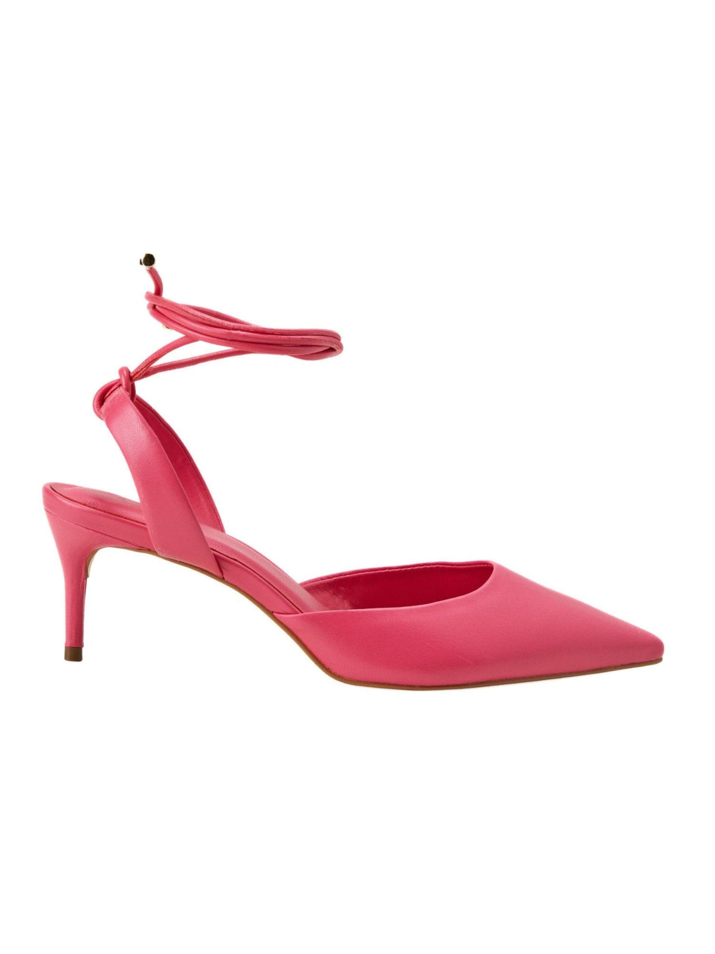 Décolleté 'Escarpins Jaborandi à bride arrière avec lacets à la cheville en cuir rose' di Mangara Atelier in rosa: frontale