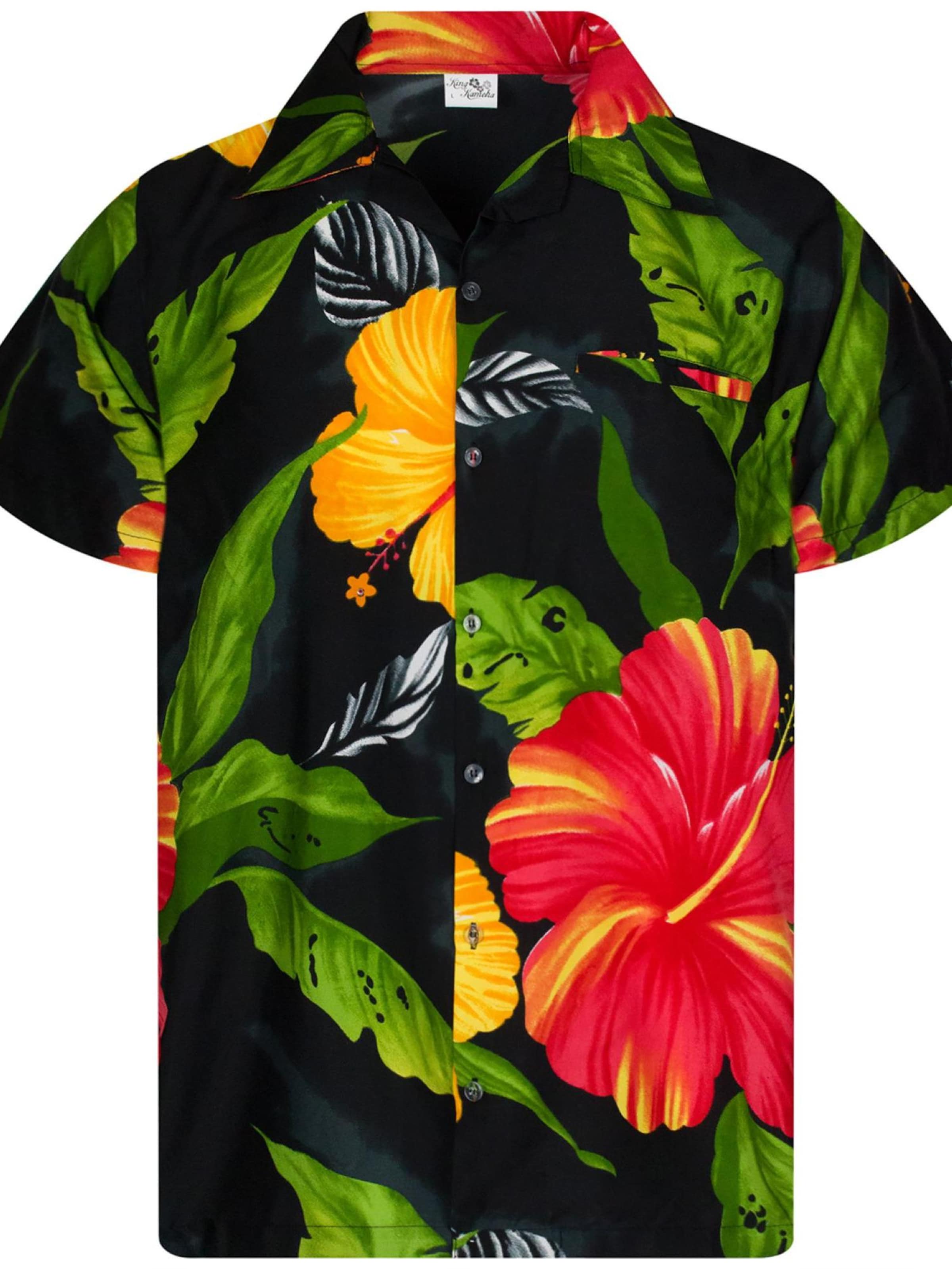 Maglietta 'Big Flower' di King Kameha in nero: frontale
