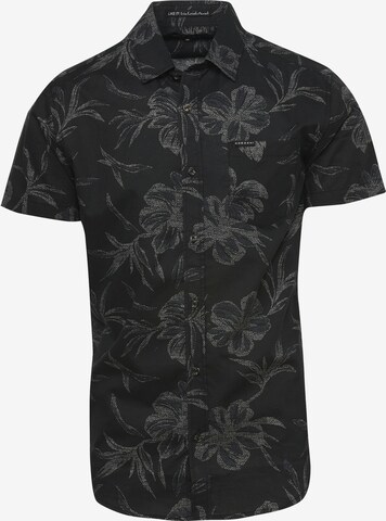 KOROSHI Slim fit Button Up Shirt in Black: front