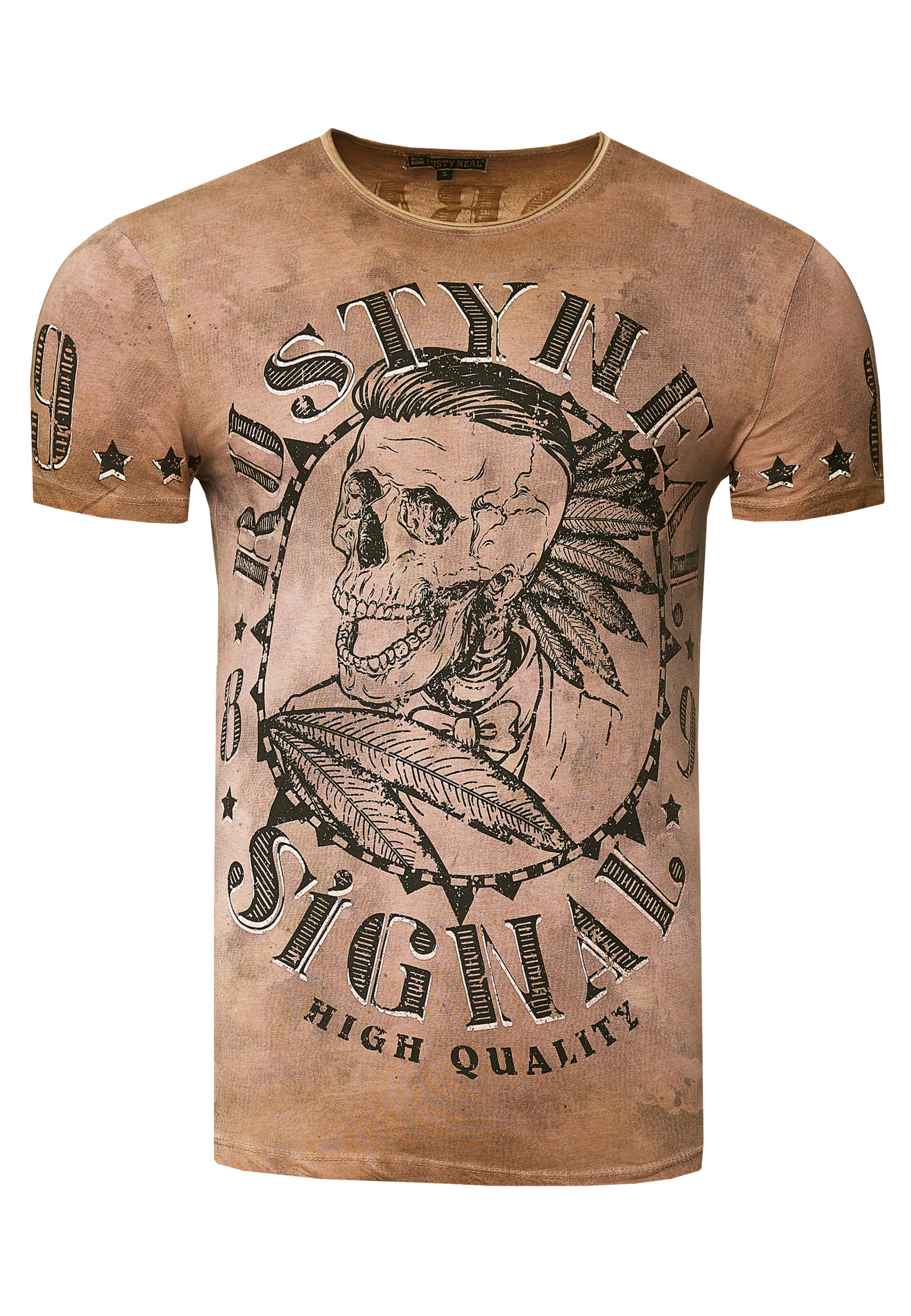 Rusty Neal T-Shirt Totenkopf in Braun: Vorderseite