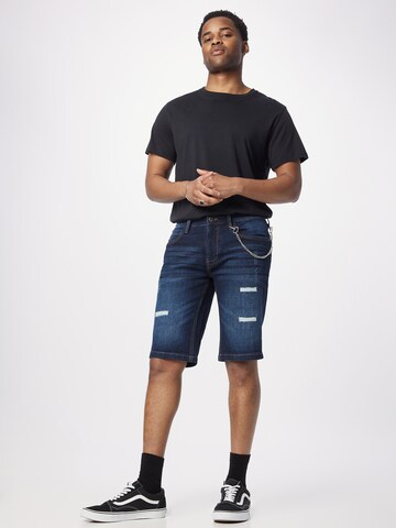 INDICODE JEANS Regular Shorts 'Kaden Holes' in Blau