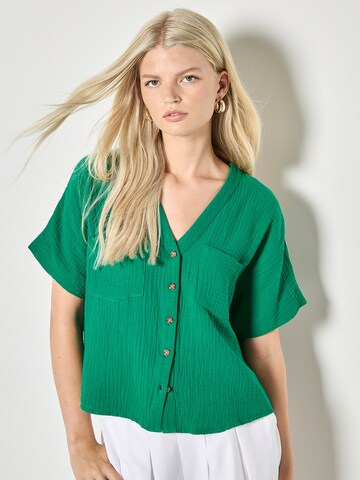 Apricot Textured V-Neck Blous in Grün: Vorderseite