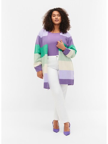 Zizzi Knit Cardigan 'MSUNNY STRIPE' in Mixed colors