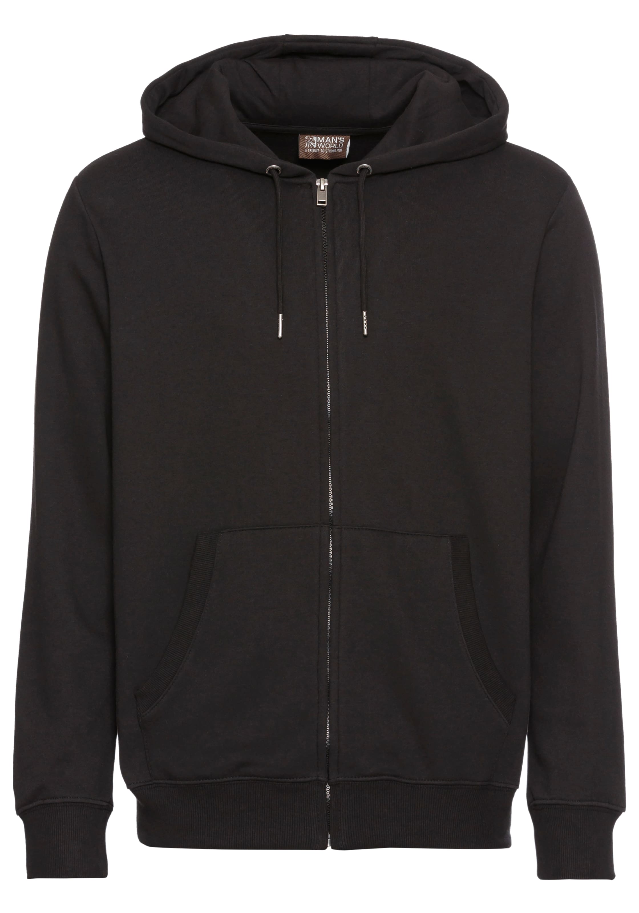 Man's World Zip-Up Hoodie in Black: front