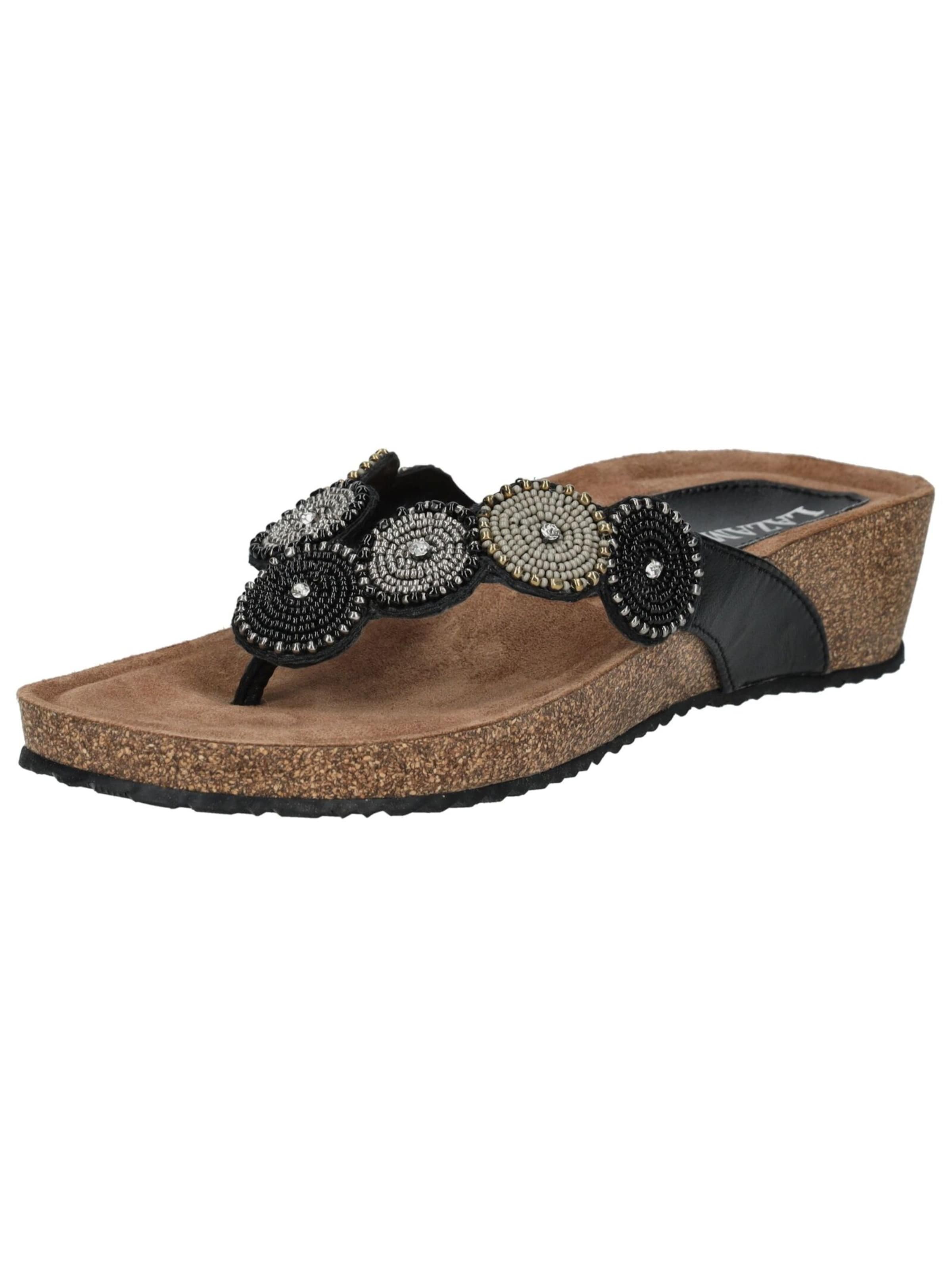 LAZAMANI T-Bar Sandals in Black: front