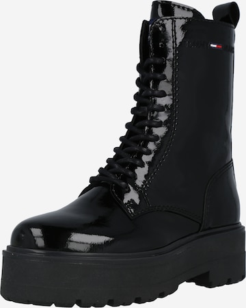 Tommy Jeans - Botines con cordones en negro: frente