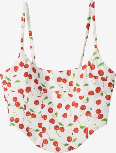 Bershka Top - zelená / karmínovo červená / šedobiela, Produkt