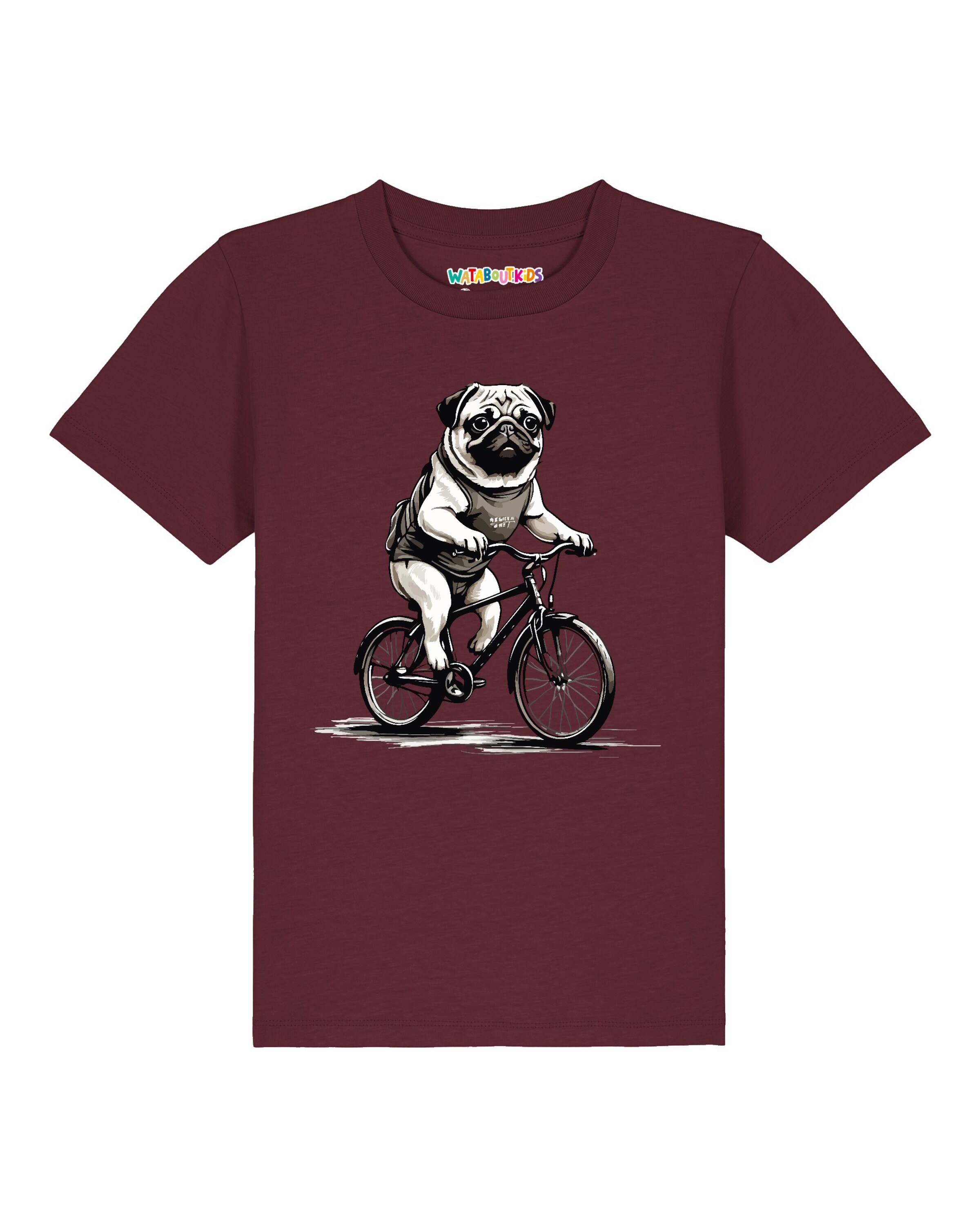 watabout.kids Shirt 'Mops auf Fahrrad' in Rood: voorkant