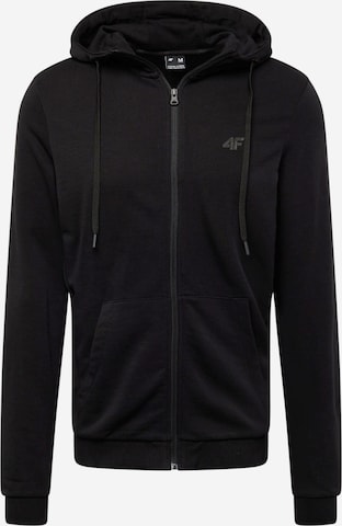 4F Athletic Zip-Up Hoodie in Black: front