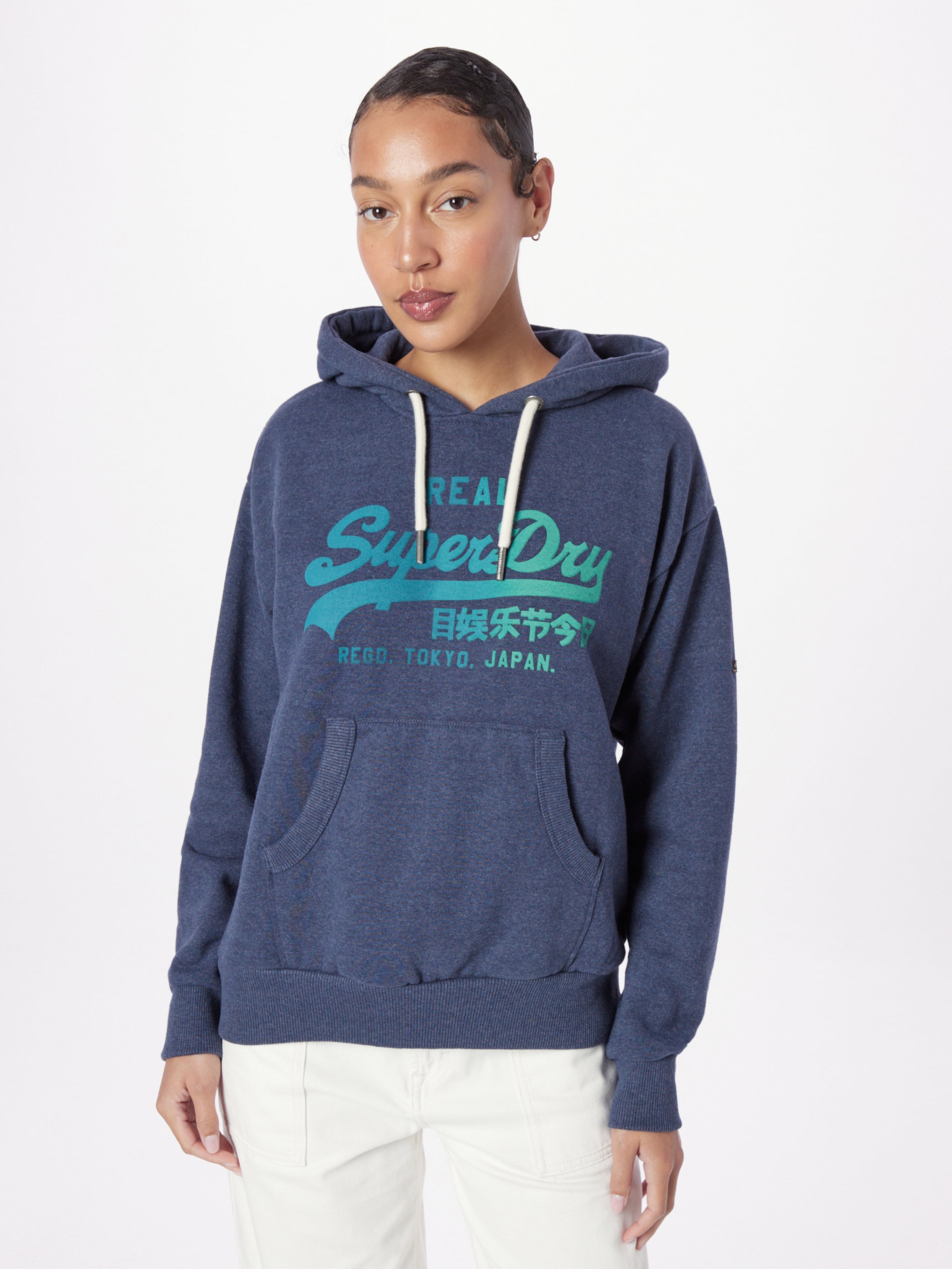 Superdry Sweatshirt in Turquoise Cyan Blue Mottled Blue ABOUT YOU