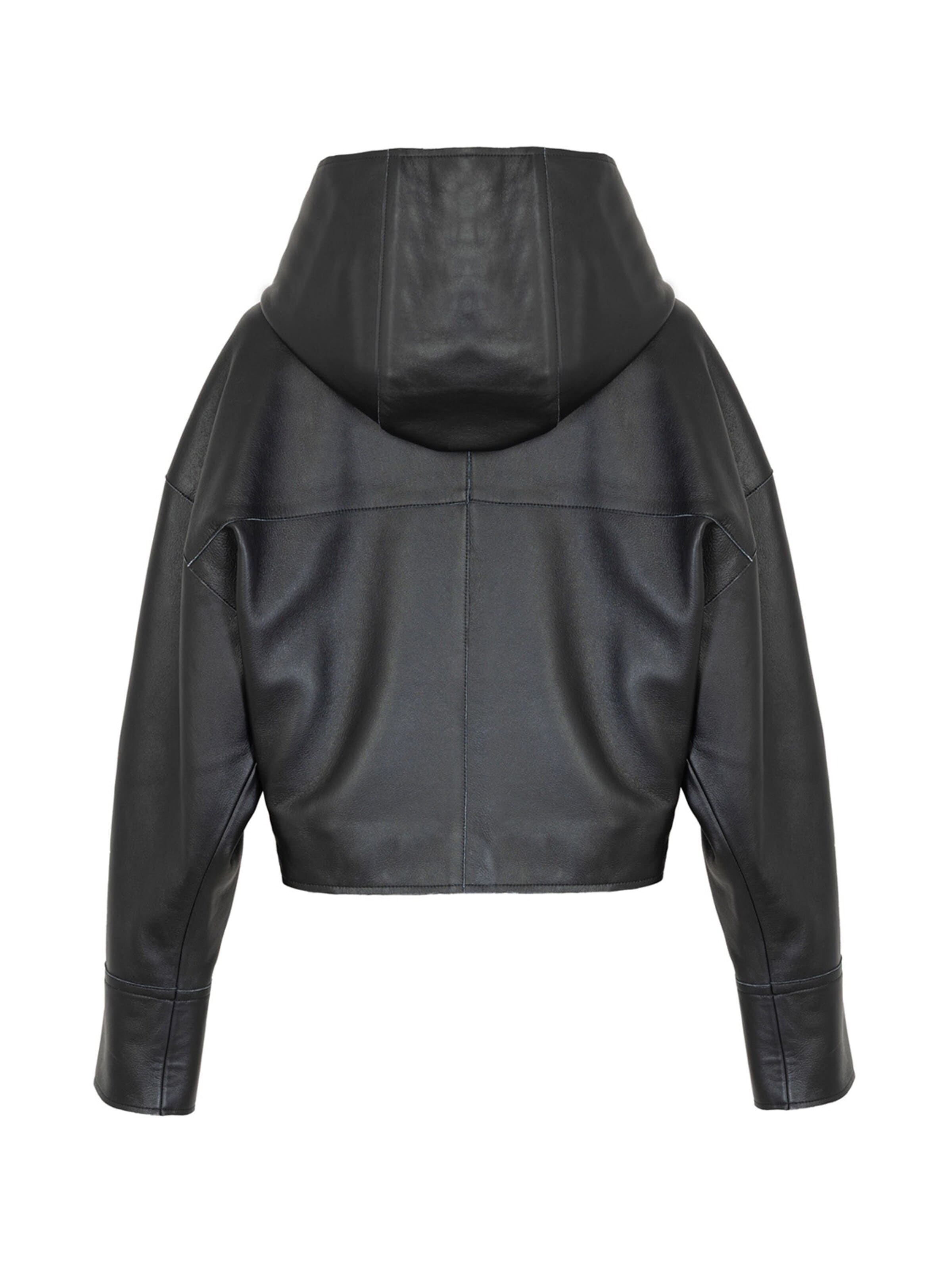 OPRA Between-season jacket 'OPRA Oversize Kurtka Skórzana Z Kapturem Czarny OP-ZAHRA-BLACK' in Black
