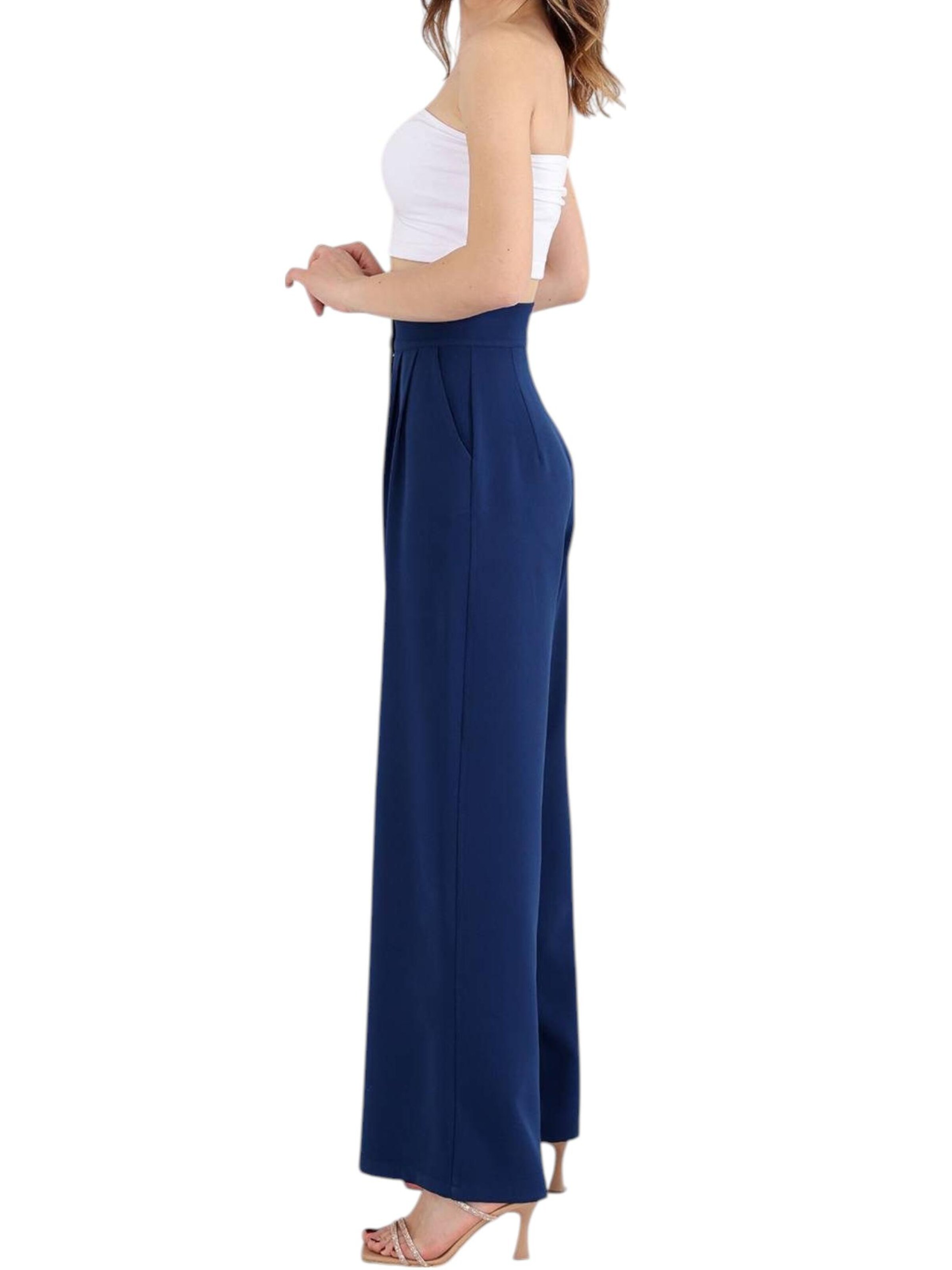 fashionshowcase Wide leg Bandplooibroek 'ALYA' in Blauw