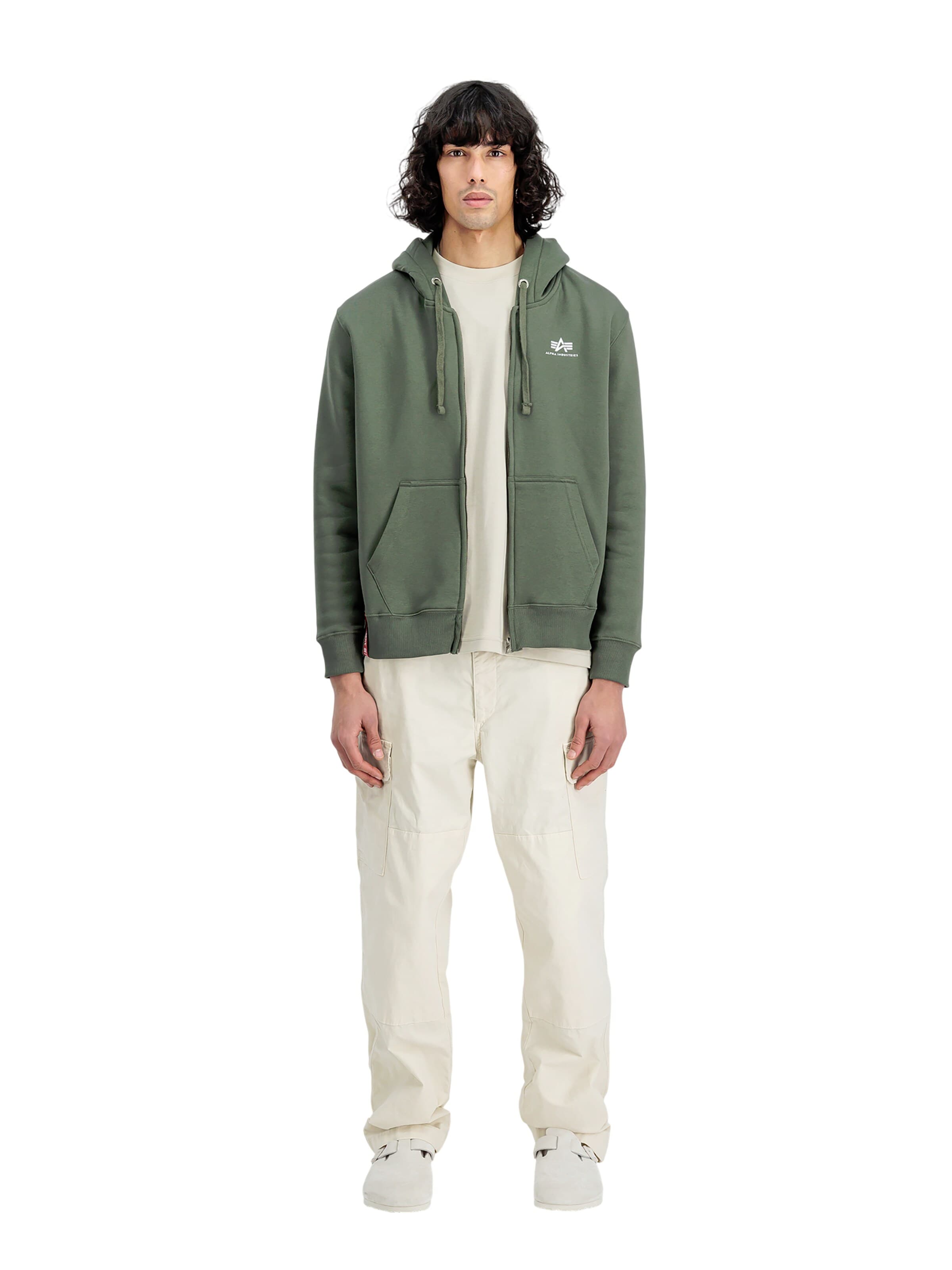 ALPHA INDUSTRIES Zip-Up Hoodie in Green