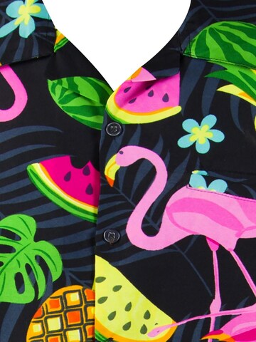 King Kameha Shirt 'Flamingo Melone'‌‌‌‌‌‌‌ in Schwarz