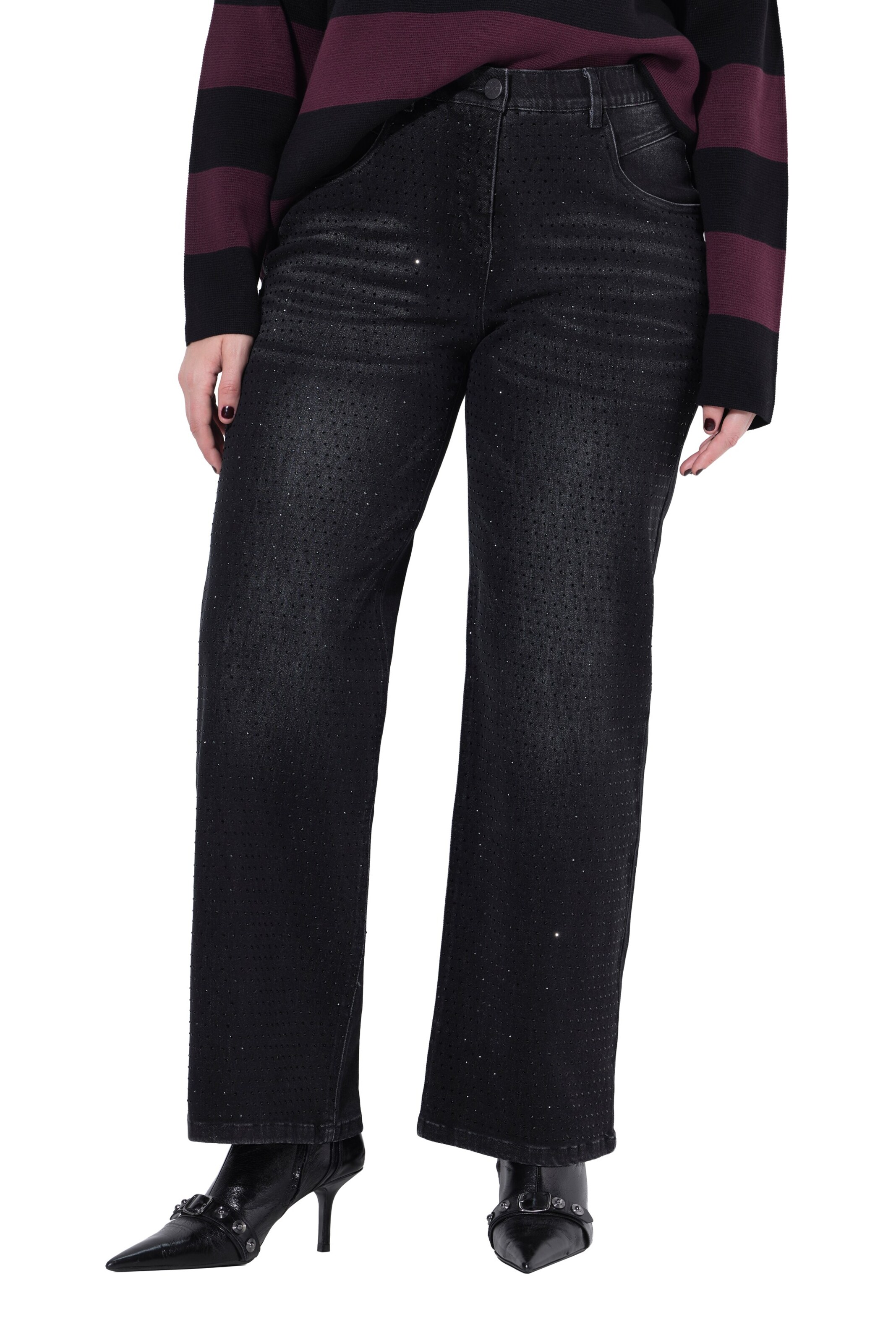 Ulla Popken Wide leg Jeans in Zwart: voorkant