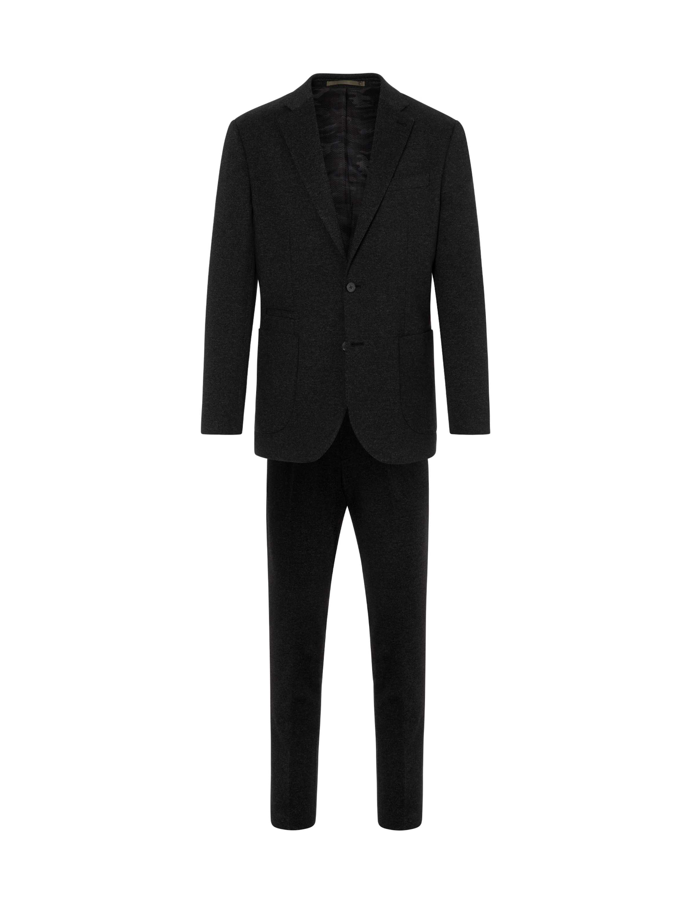 BENVENUTO Slimfit MATTEO MESSINA J 2929 Anzug, das Model ist 188cm,trägt Größe 50 in Schwarz: Vorderseite