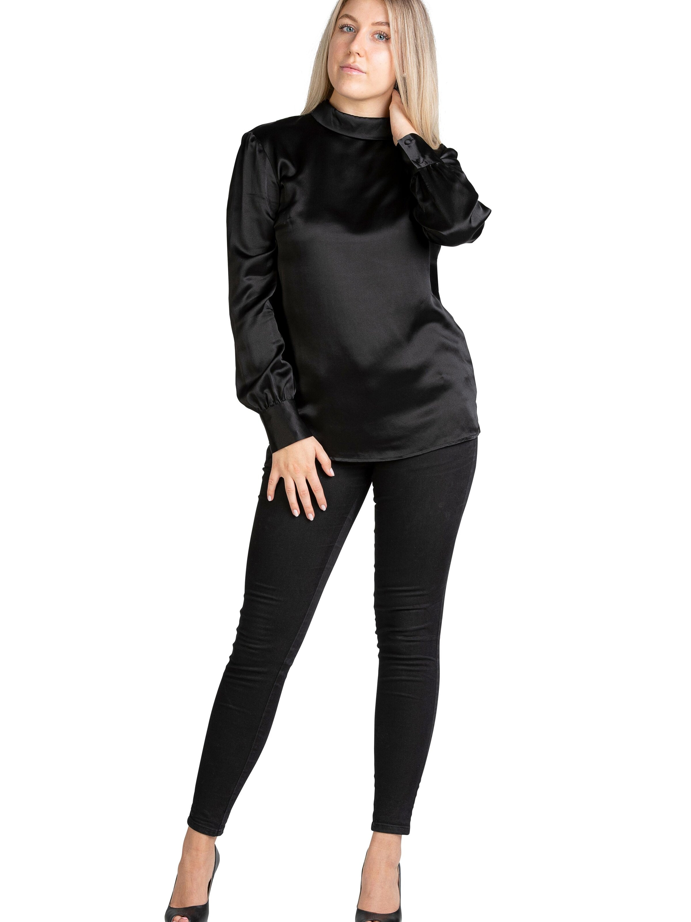 Posh Gear Blouse 'Seidenbluse Satinoseta' in Zwart