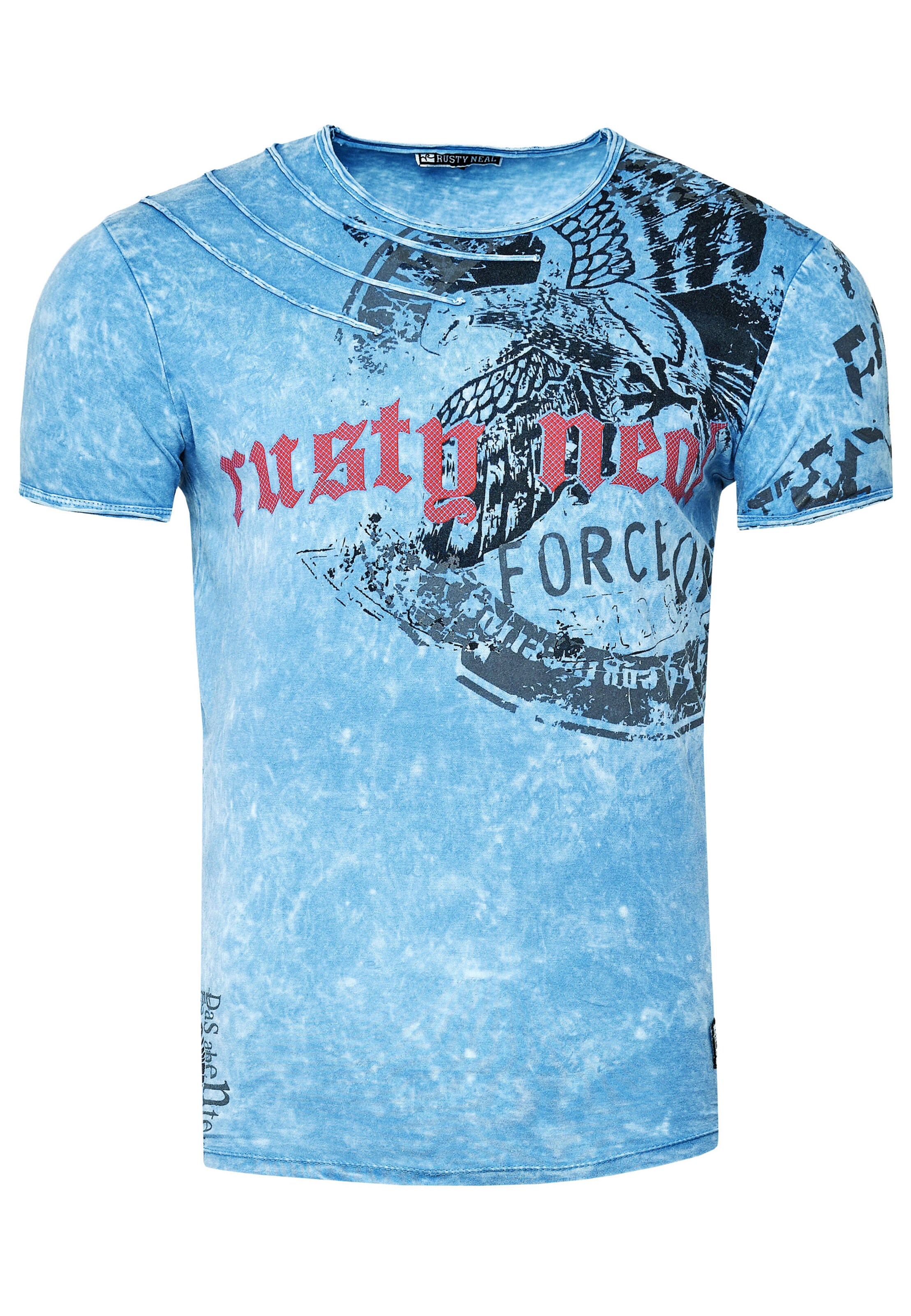 Rusty Neal Cooles T-Shirt mit angesagtem Print in Blau: Vorderseite
