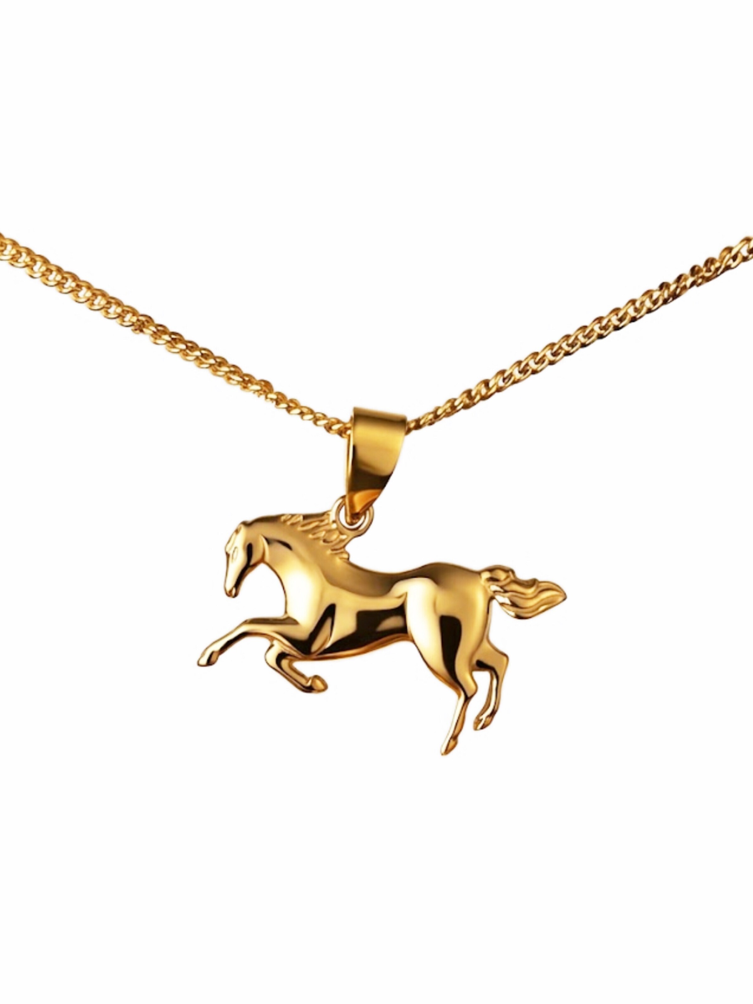 VANGUERATI Obesek '18K Solid Gold Horse Pendant | Detailed Equestrian Charm | 23x14mm' | rumena barva: sprednja stran