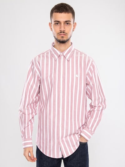 Carhartt WIP Button Up Shirt 'L/S Deven Shirt Deven Stripe, Oxide Red' in S in Rose, Item view