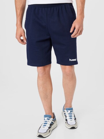 Hummel Regular Workout Pants in Blue: front