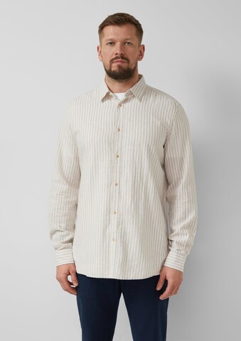 s.Oliver Regular fit Button Up Shirt in Beige: front